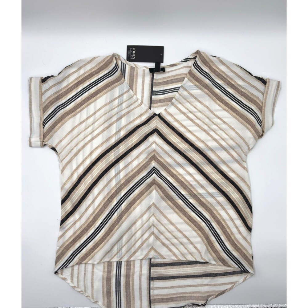 Jones New York Signature Striped V-Neck Dolman Blouse Size S NWT Neutral Hi-Low